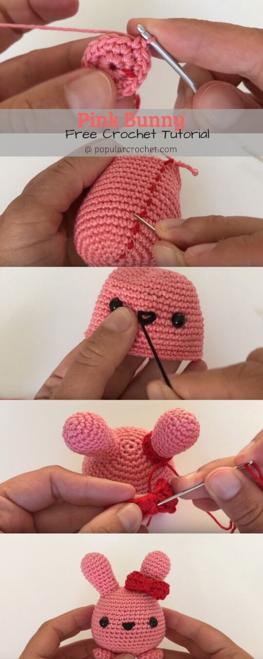 Pink Bunny Crochet popularcrochet.com #amigurumi #freepattern #pinkbunny #crochetpattern