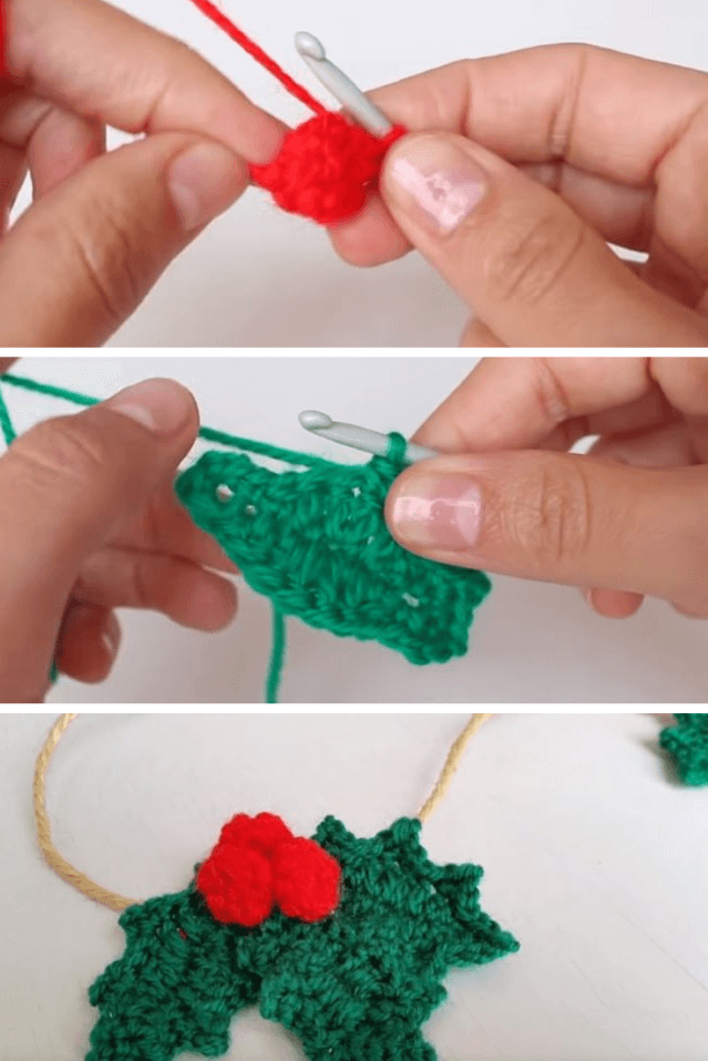 Crochet Holly leafs popularcrochet.com #crochet #holly