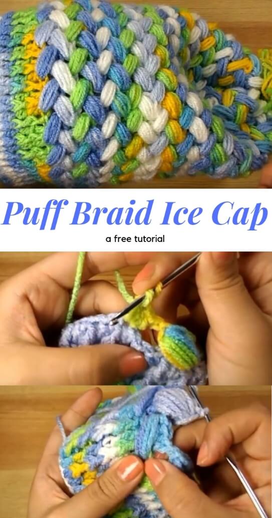 Crochet Puff Braid Ice Cap popularcrochet.com #crochet #puffbraid #cap 