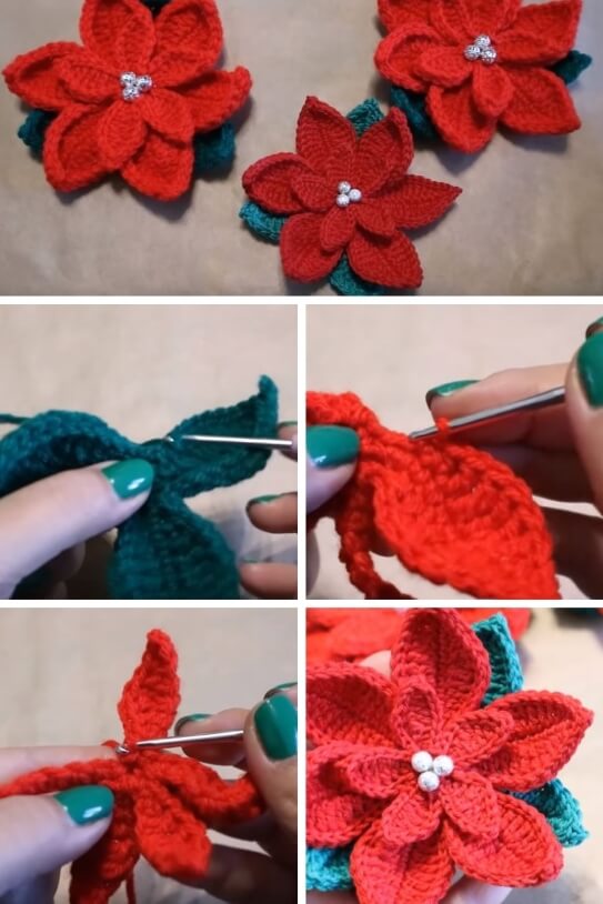 Crochet Christmas Poinsettia popularcrochet.com #crochet #poinsettia 