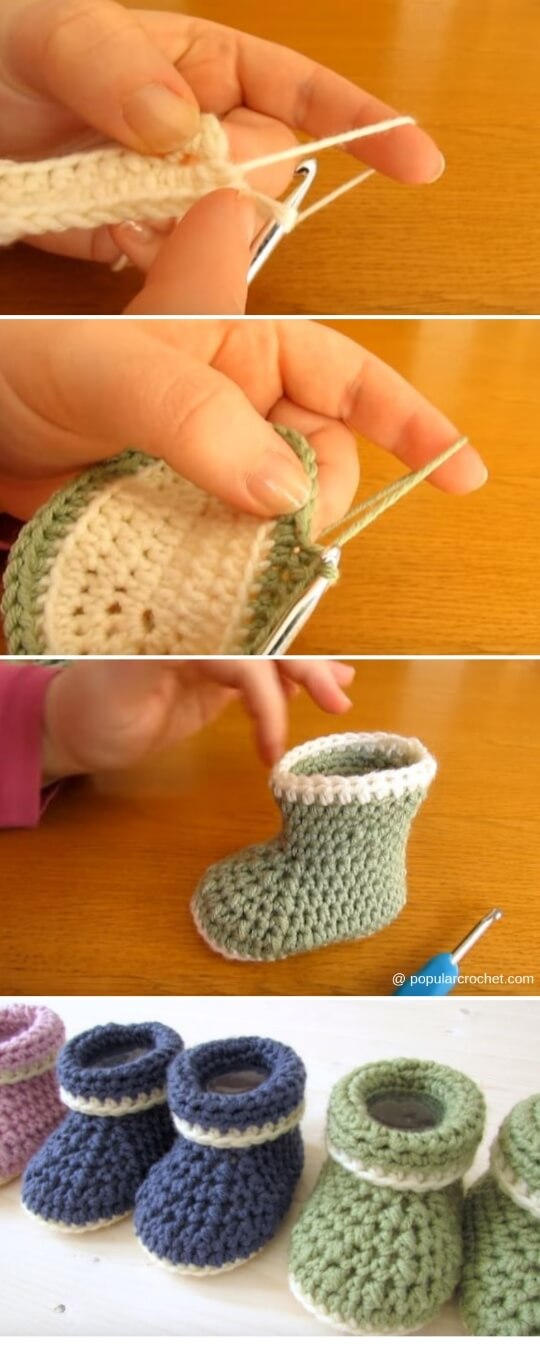 Crochet Cuffed Baby booties popularcrochet.com #easycrochet #booties #crochet #freepattern #fall winter