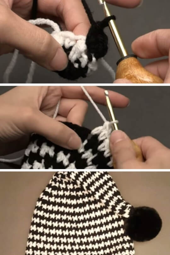 Crochet Houndstooth Stocking Beanie