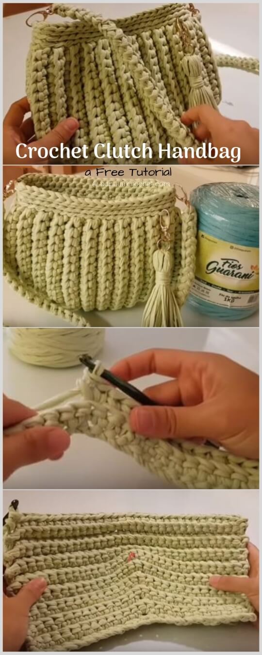 Crochet Clutch Handbag popularcrochet.com #crochet #clutch #crochethandbag #freetutorial 