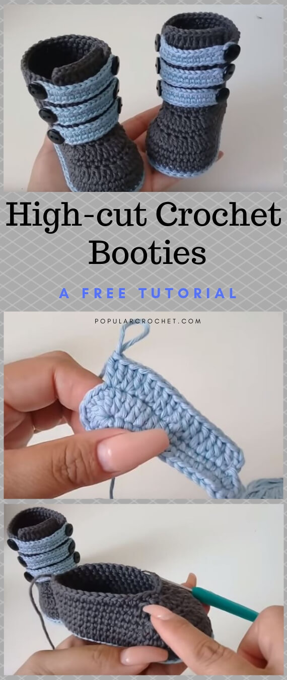 High-cut Crochet Booties popularcrochet.com #popularcrochet #crochet #booties #highcutbooties #freetutorial 