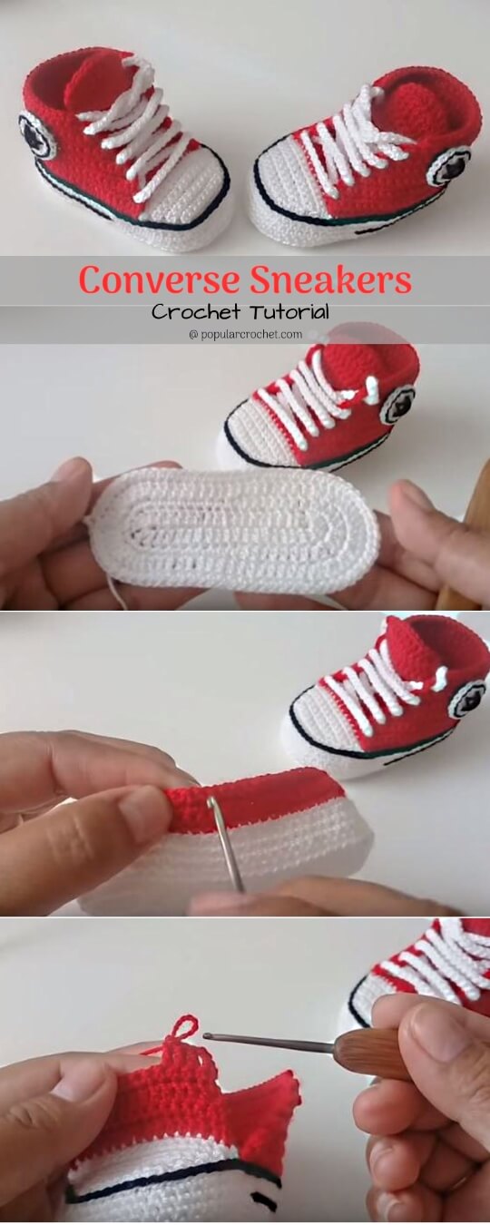 Converse Baby Sneakers popularcrochet.com #crochet #babyshoes #converse 