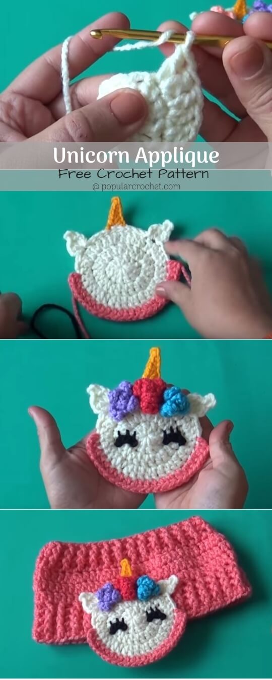 Unicorn Crochet Applique popularcrochet.com #crochetapplique #applique