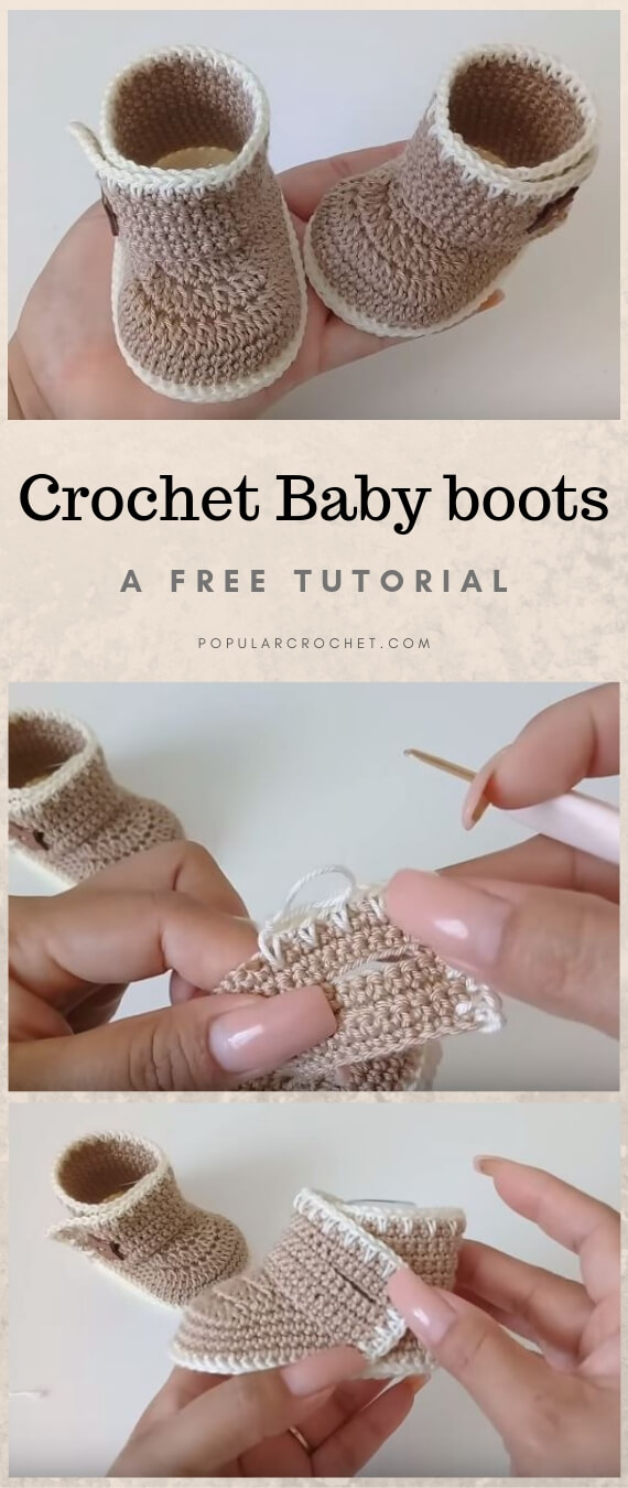 Crochet Baby Boots popularcrochet.com #popularcrochet #crochet #babyboots #freecrochet #freecrochetpattern 