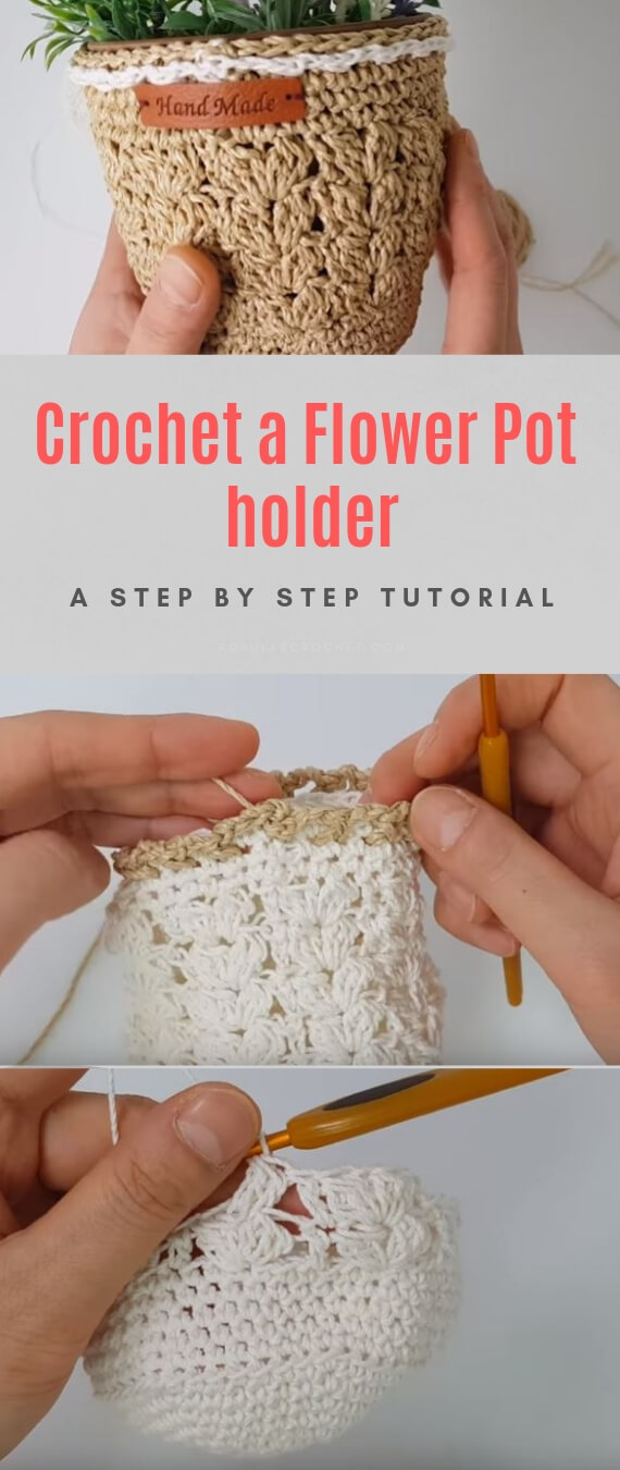 Crochet a Flower Pot holder popularcrochet.com #popularcrochet #crochet #flowerpotholder #freecrochetpattern 