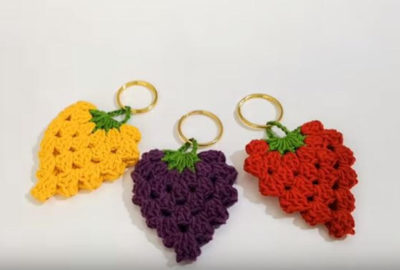Strawberry crochet keychain