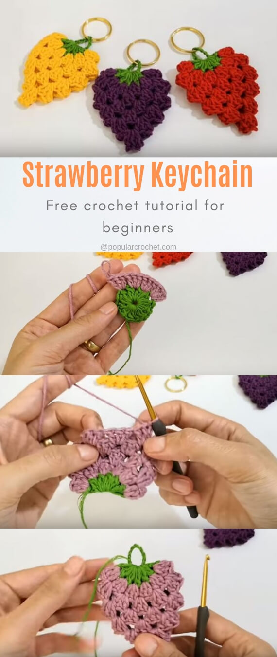 Crochet strawberry pattern, easy crochet keychain NO SEW pattern Crochet  pattern by AmigurumiJoys