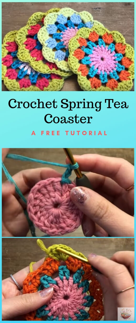 Crochet Spring Tea Coaster  popularcrochet.com #popularcrochet #crochet #coaster #freecrochetpattern 