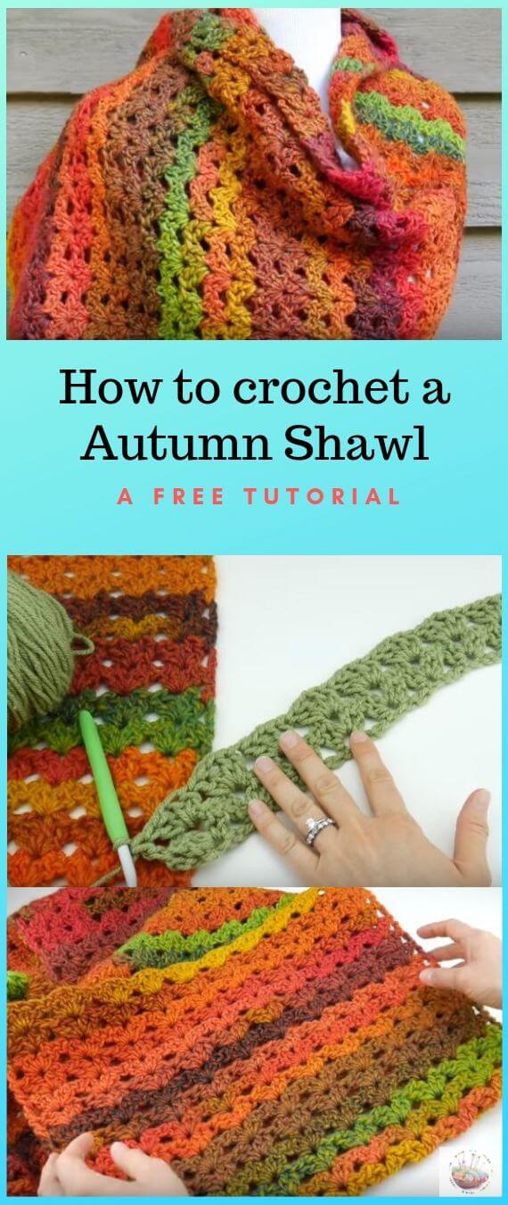 How To Crochet an Autumn Shawl popularcrochet.com #popularcrochet #crochet #autumnshawl #freecrochetpattern 