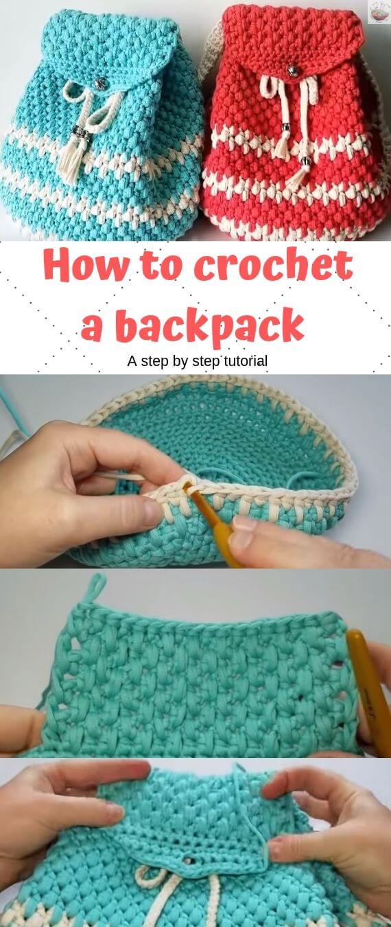 How to crochet a backpack popularcrochet.com #popularcrochet #crochet #backpack #freecrochetpattern 