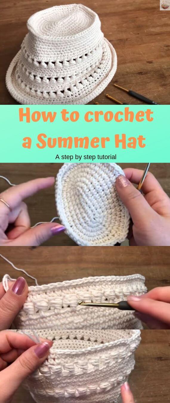 How to crochet a Summer Hat popularcrochet.com #popularcrochet #crochet #summerhat #freecrochetpattern 