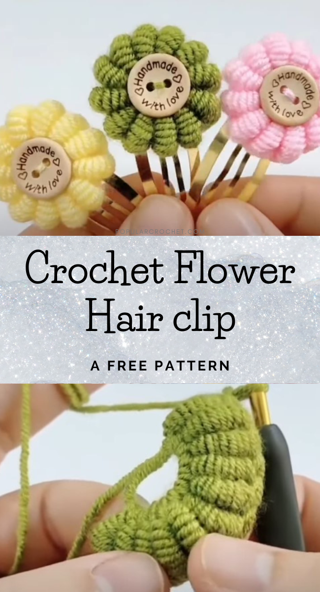 Crochet a Flower Hairclip popularcrochet.com #popularcrochet #crochet #crochethairclip #hairclip #freecrochetpattern 